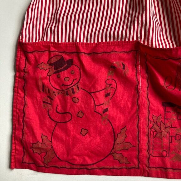 Vintage Christmas Half Apron Red White Strip Snowman Santa Toys Tree Mid Century - Picture 3 of 12